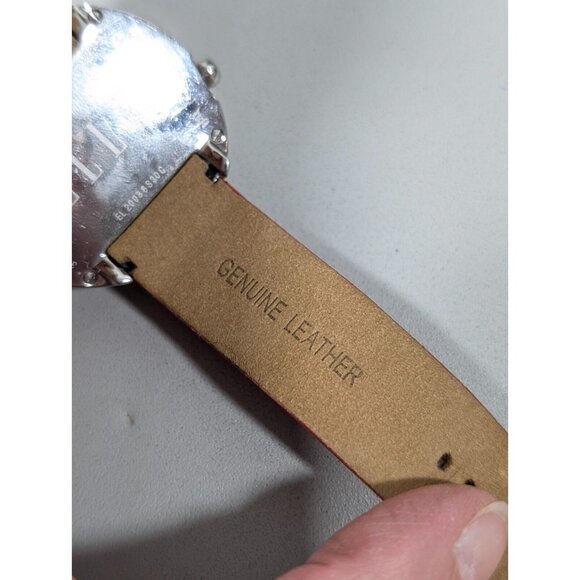 Elle Womens Dual Time Watch Airplane Travel Crystal Accent Red Leather Band - Picture 8 of 15